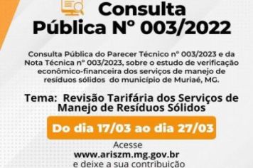Consulta pública de estudo econômico realizado sobre os serviços gestão de resíduos sólidos de Muriaé está aberta até a próxima segunda (27)